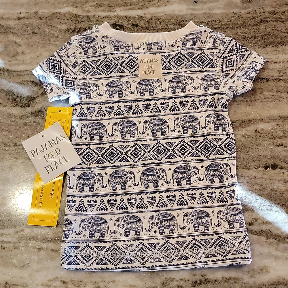 Pajamas For Peace Tranquil Elephant Kids Neutral Organic 2PC Pants Set - Picture 3 of 11